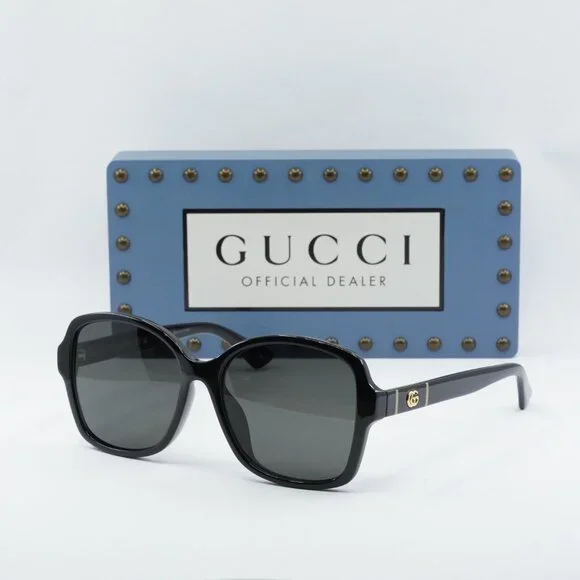 Gucci GG0765SA 002 Butterfly Sunglasses - Black/Grey